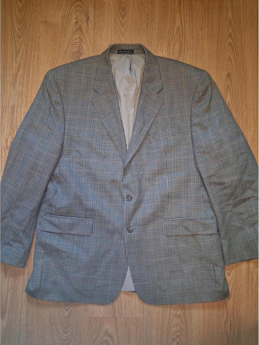 Ralph Lauren Sport Coat Mens 46R Beige Houndstooth Wool